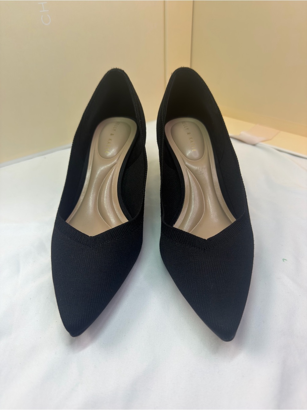 Kelly & Katie Black Pointed Knit Pumps with Cushioned Insole